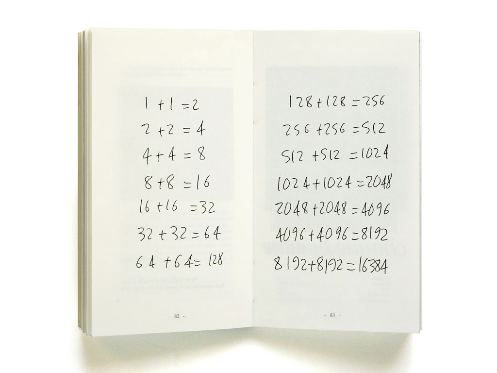 Claude Closky, ‘16384’, 1994, Paris: Méréal, in ‘Chaos’,  Le moule à gaufres #10 (December) , pp. 160 -180.