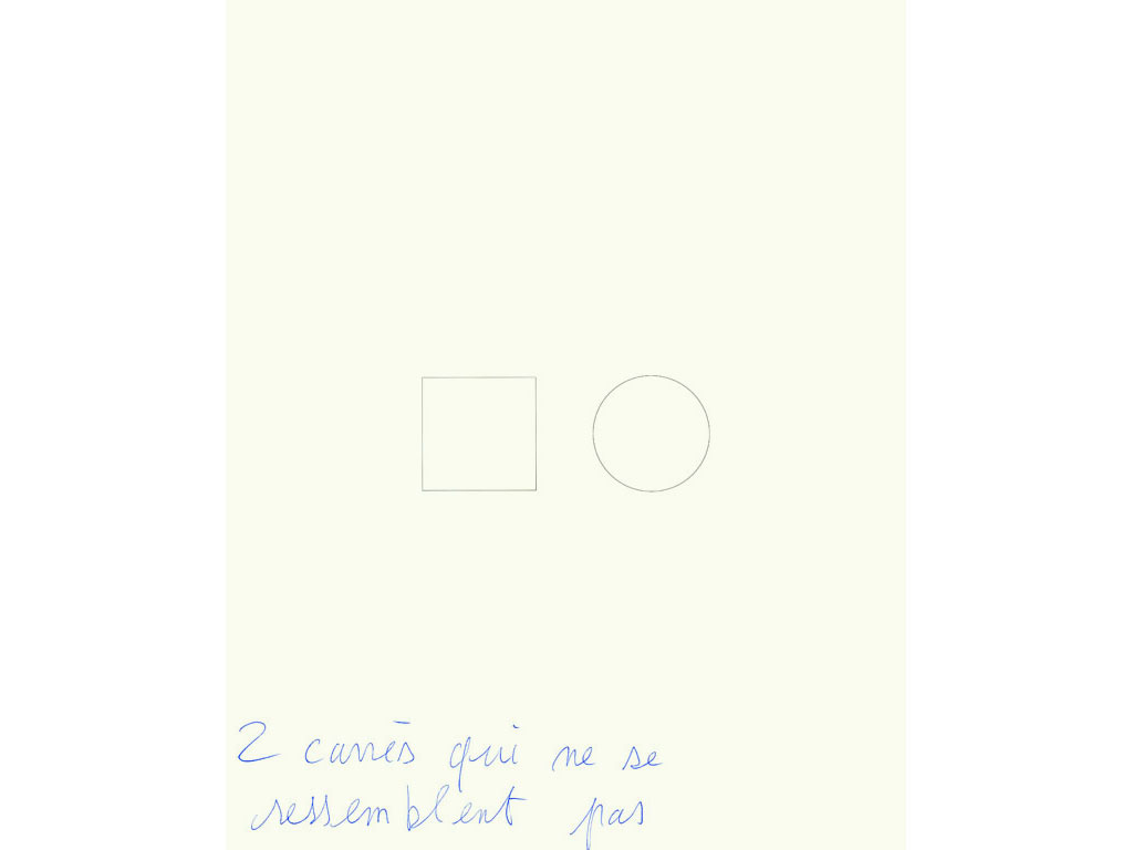 Claude Closky, ‘2 carrés qui ne se ressemblent pas [2 squares that doesn’t look alike]’, 1992, ballpoint pen on bromide print, 30 x 24 cm.