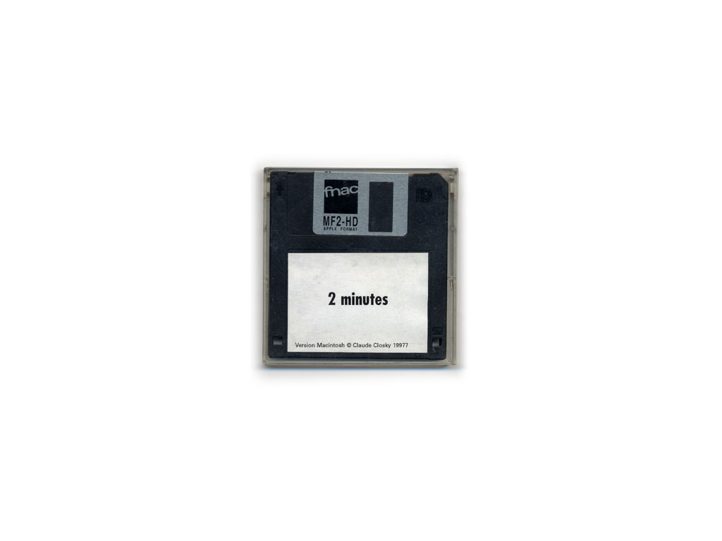 Claude Closky, ‘2 minutes’, 1997, 3.5“ floppy disk for Macintosh, 2 minutes.