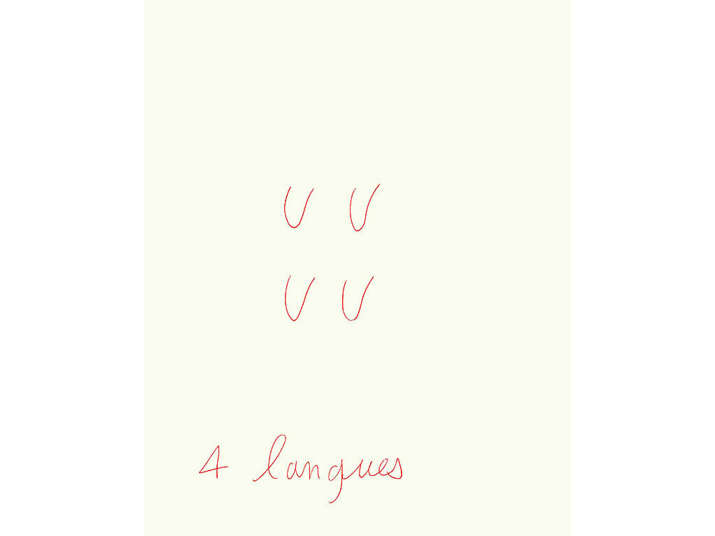 Claude Closky, ‘4 langues [4 tongs]’, 1996, red ballpoint pen on paper, 30 x 24 cm.