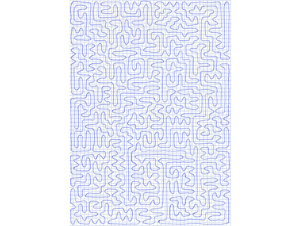 Claude Closky, ‘Going everywhere (run 1)’, 2009, blue ballpoint pen on grid paper, 30 x 21 cm.