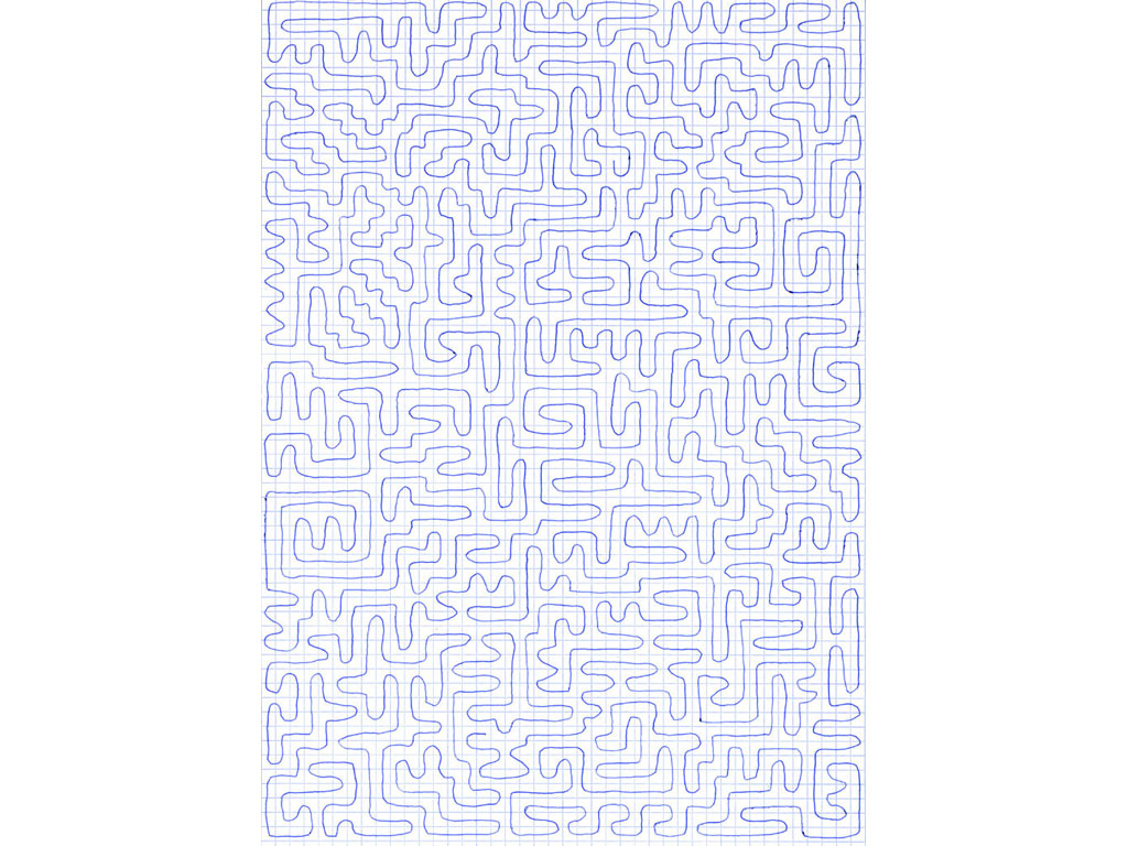 Claude Closky, ‘Going everywhere (run 3)’, 2009, blue ballpoint pen on grid paper, 21 x 30 or 30 x 21 cm.