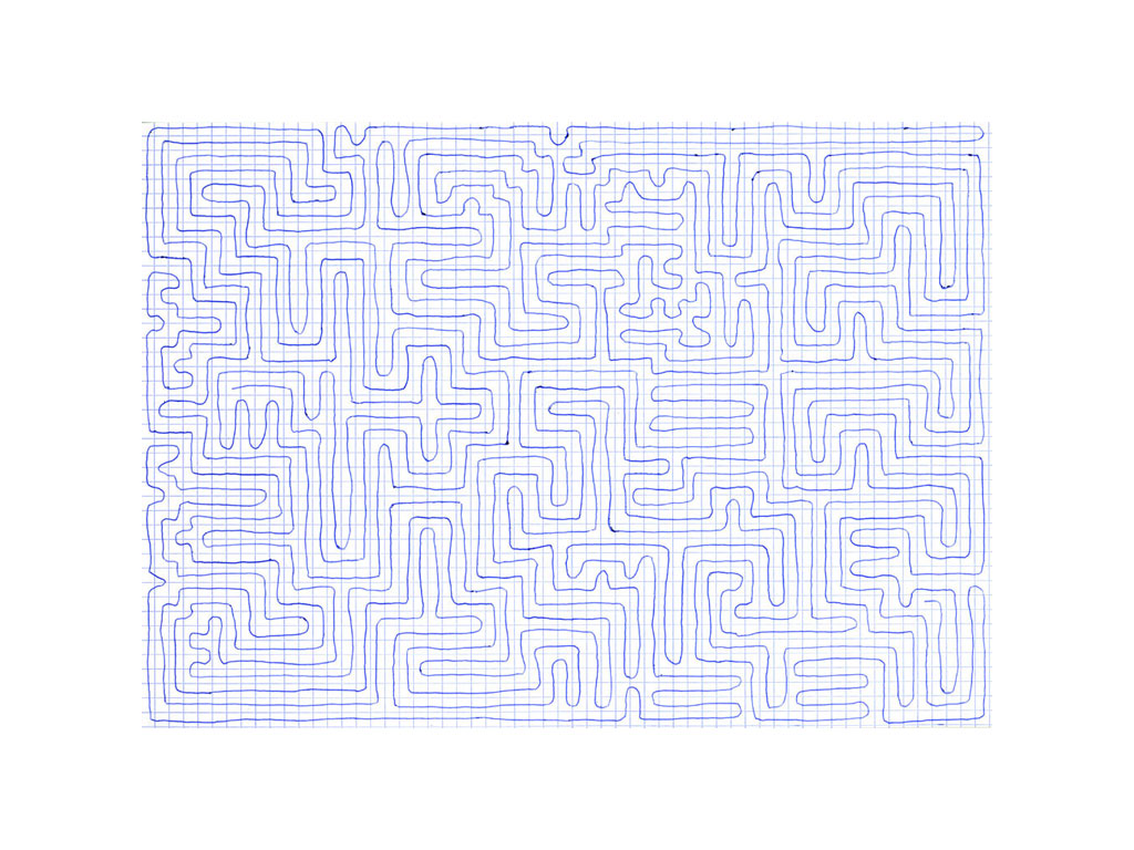 Claude Closky, ‘Going everywhere (run 4)’, 2009, blue ballpoint pen on grid paper, 21 x 30 or 30 x 21 cm.