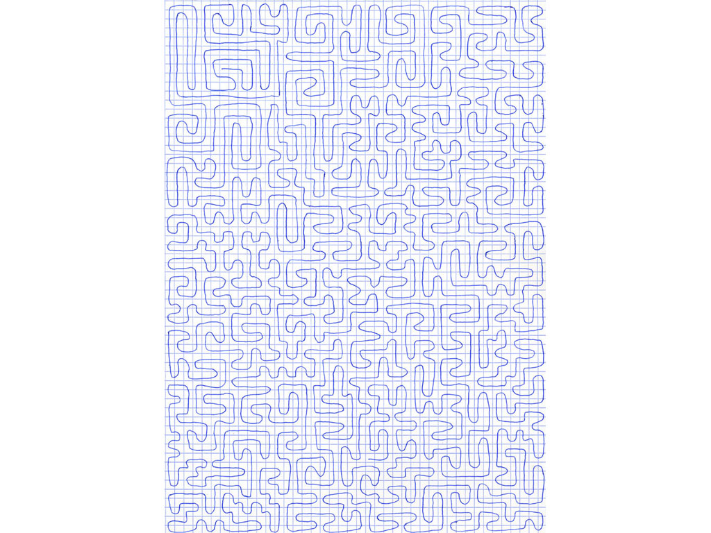 Claude Closky, ‘Going Everywhere (Run 5)’, 2009, blue ballpoint pen on grid paper, 21 x 30 or 30 x 21 cm.
