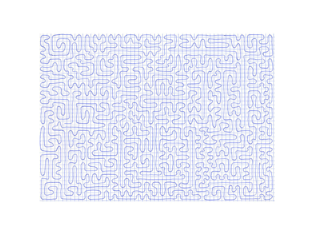 Claude Closky, ‘Going Everywhere (Run 6)’, 2009, blue ballpoint pen on grid paper, 21 x 30 or 30 x 21 cm.