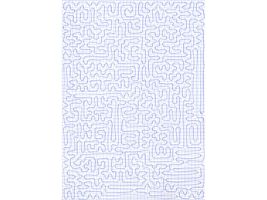 Claude Closky, ‘Going Everywhere (Run 7)’, 2009, blue ballpoint pen on grid paper, 21 x 30 or 30 x 21 cm.