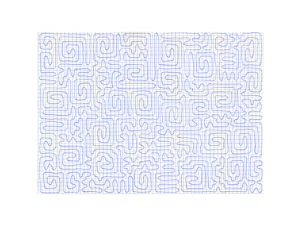 Claude Closky, ‘Going Everywhere (Run 8)’, 2009, blue ballpoint pen on grid paper, 21 x 30 or 30 x 21 cm.