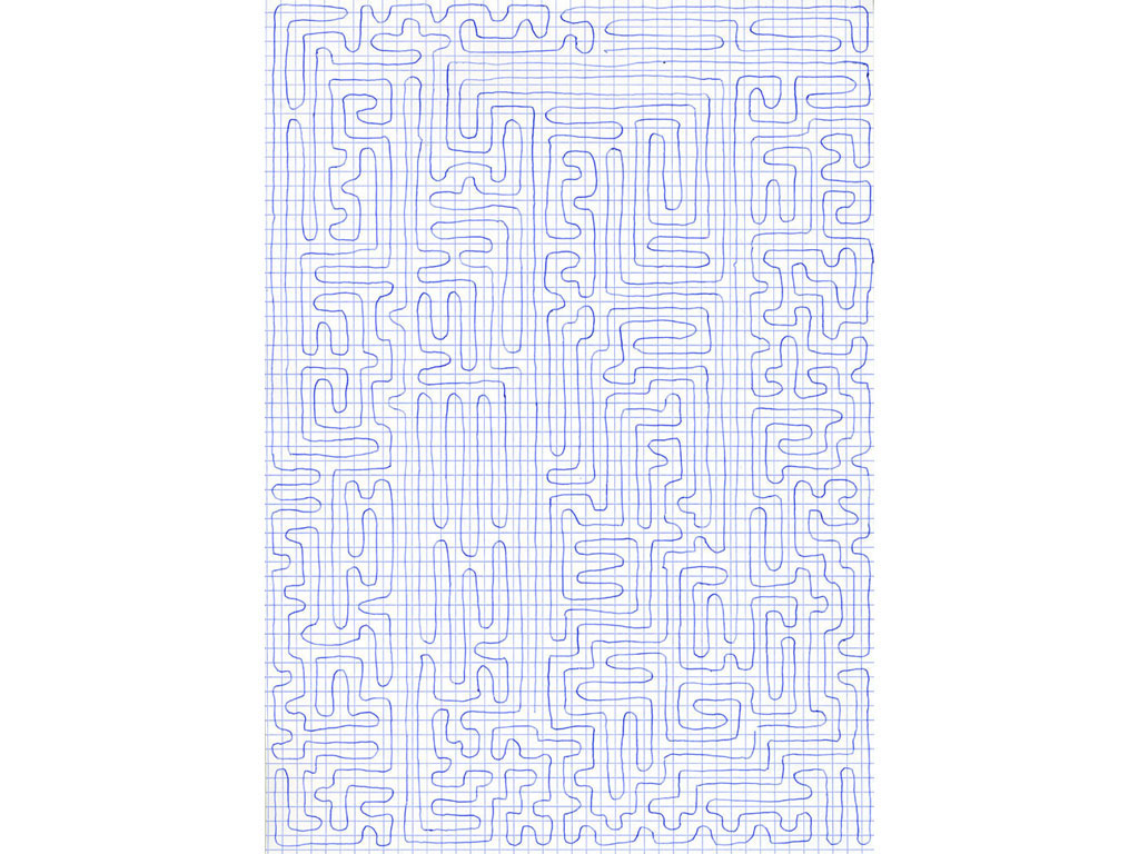Claude Closky, ‘Going Everywhere (Run 10)’, 2009, blue ballpoint pen on grid paper, 21 x 30 or 30 x 21 cm.