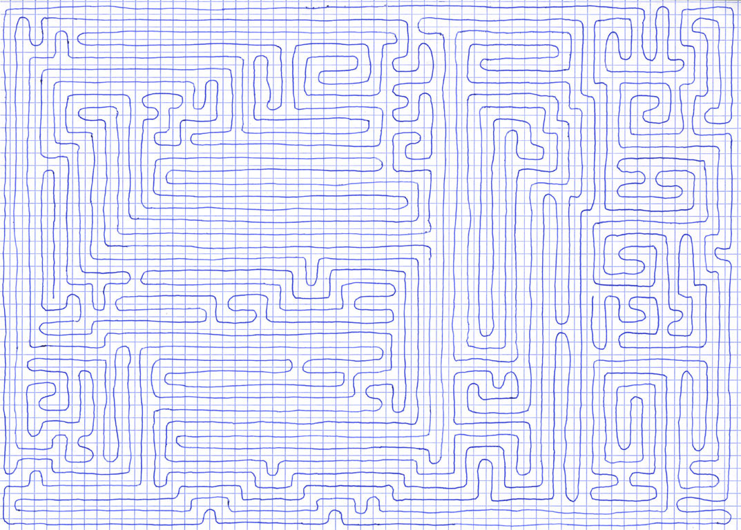 Claude Closky, ‘Going Everywhere (Run 11)’, 2009, blue ballpoint pen on grid paper, 21 x 30 or 30 x 21 cm.