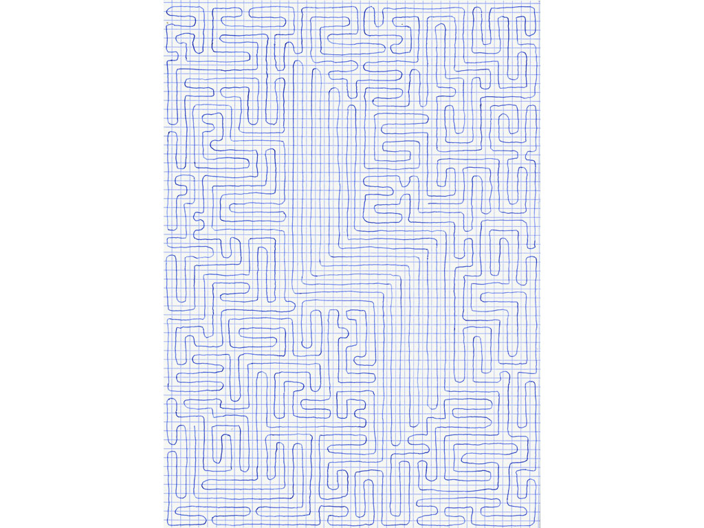 Claude Closky, ‘Going Everywhere (Run 12)’, 2009, blue ballpoint pen on grid paper, 21 x 30 or 30 x 21 cm.