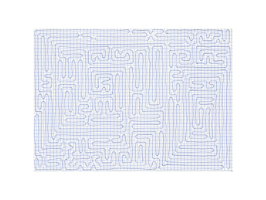 Claude Closky, ‘Going Everywhere (Run 13)’, 2009, blue ballpoint pen on grid paper, 21 x 30 or 30 x 21 cm.
