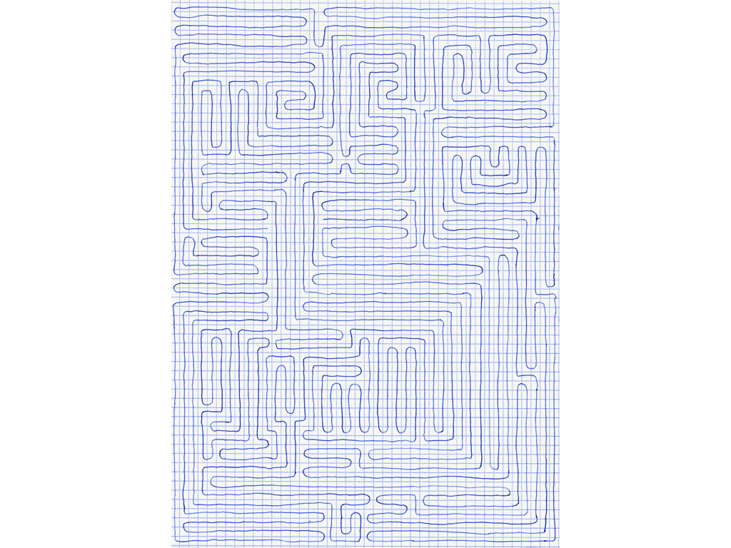 Claude Closky, ‘Going Everywhere (Run 14)’, 2009, blue ballpoint pen on grid paper, 21 x 30 or 30 x 21 cm.