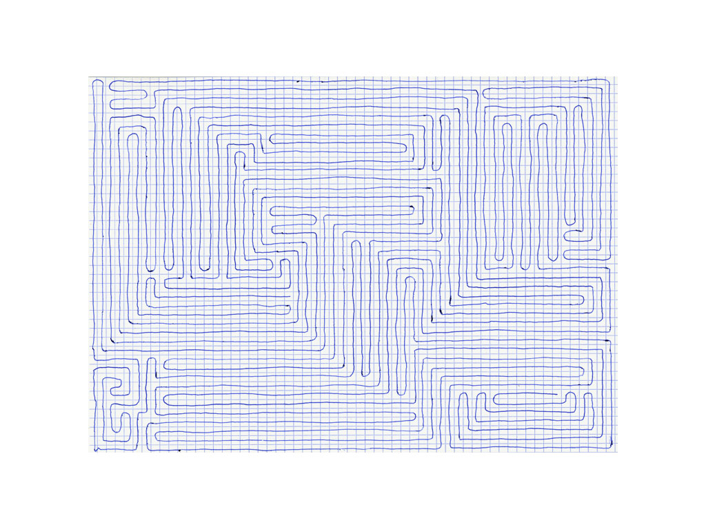 Claude Closky, ‘Going Everywhere (Run 15)’, 2009, blue ballpoint pen on grid paper, 21 x 30 or 30 x 21 cm.