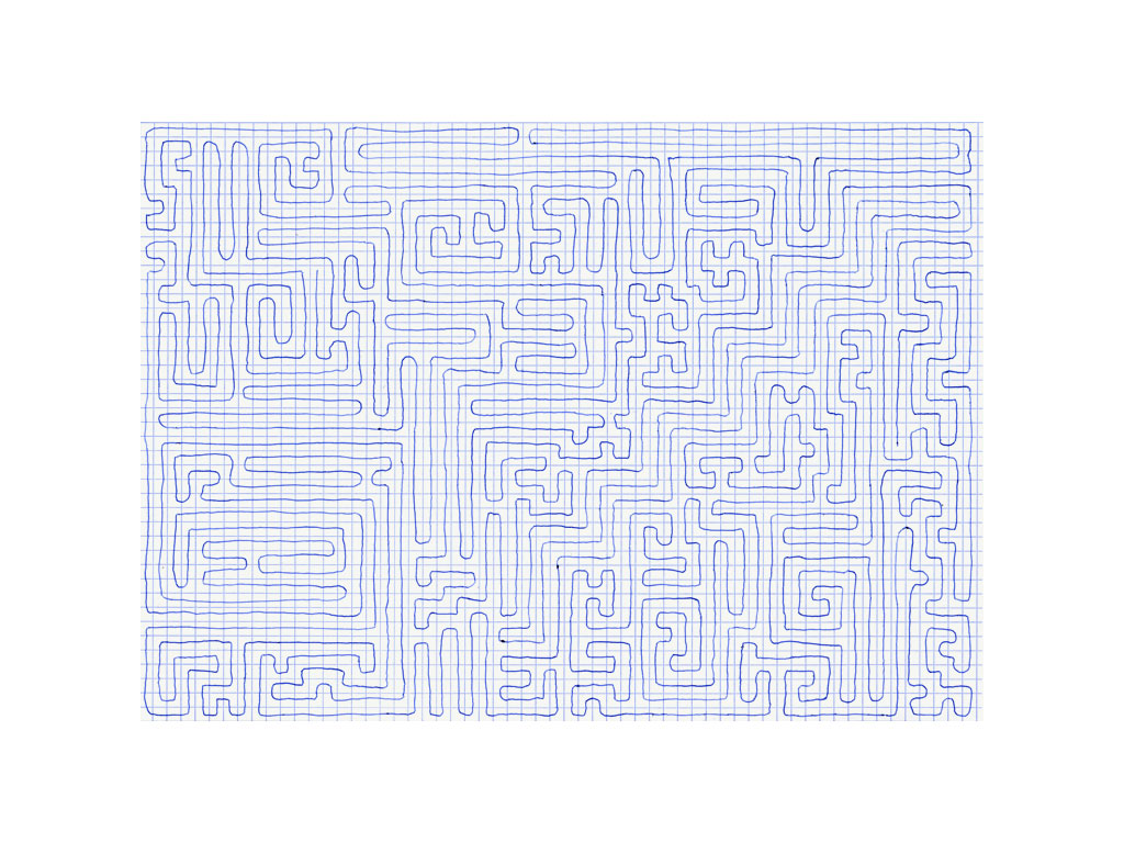 Claude Closky, ‘Going Everywhere (Run 17)’, 2009, blue ballpoint pen on grid paper, 21 x 30 or 30 x 21 cm.