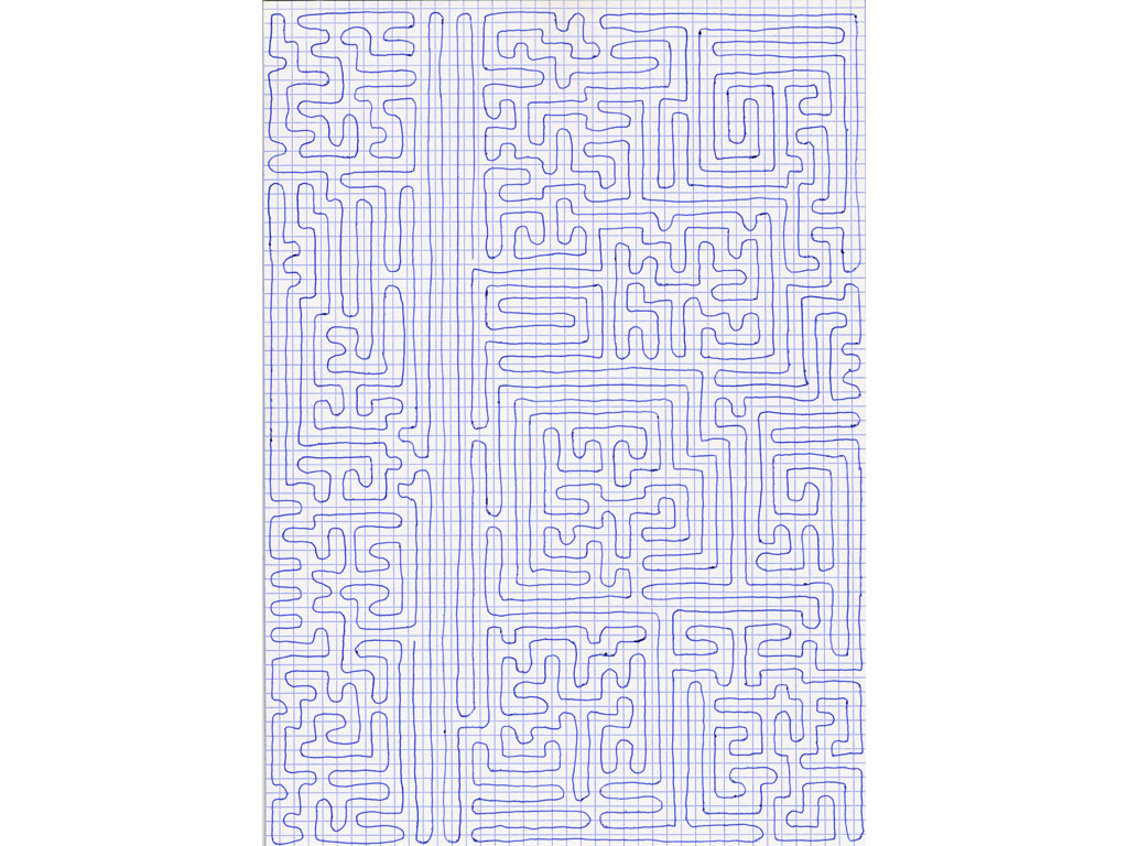 Claude Closky, ‘Going Everywhere (Run 20)’, 2009, blue ballpoint pen on grid paper, 21 x 30 or 30 x 21 cm.