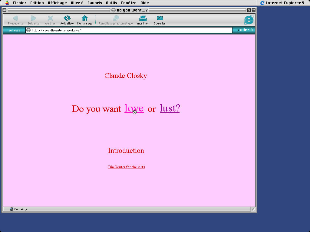 Claude Closky, ‘Do you want love or lust?’, 1997, interactive web site, Html, Javascript (http://awp.diaart.org/closky).