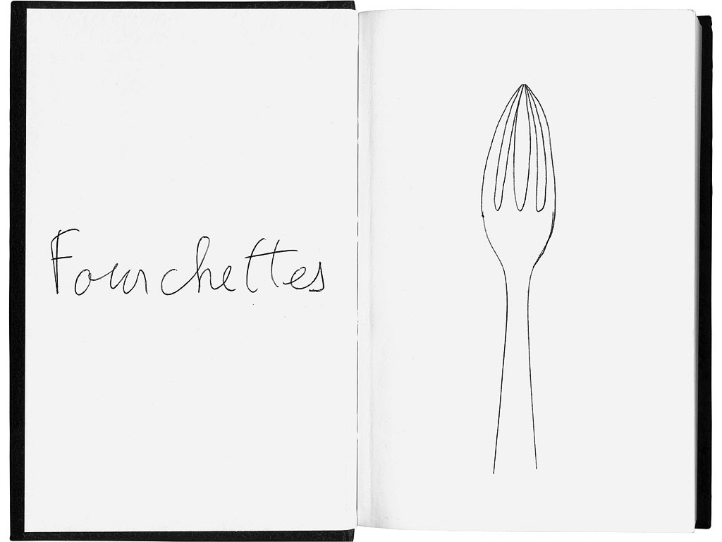 Claude Closky, ‘Fourchettes [Forks]’, 1996, blue ballpoint pen on sketchbook, 200 pages, 21,5 x 14,5 cm.