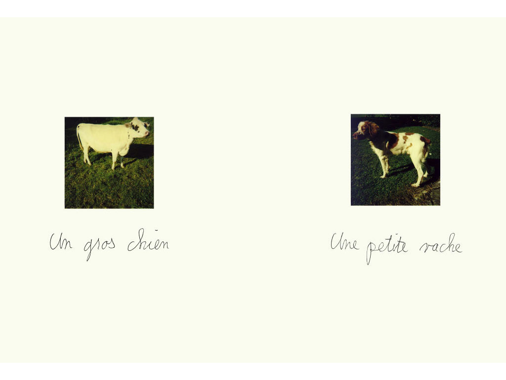 Claude Closky, ‘Un gros chien - Une petite vache [a little cow - a big dog]’, 1989, Polaroïd, ballpoint pen, diptych, twice 21 x 15 cm.