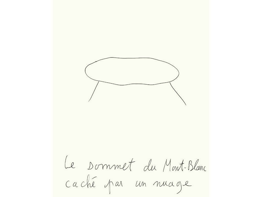 Claude Closky, ‘Le sommet du Mont-Blanc caché par un nuage [the top of the Mont Blanc hidden by a cloud]’, 1996, black ballpoint pen on paper, 30 x 24 cm.