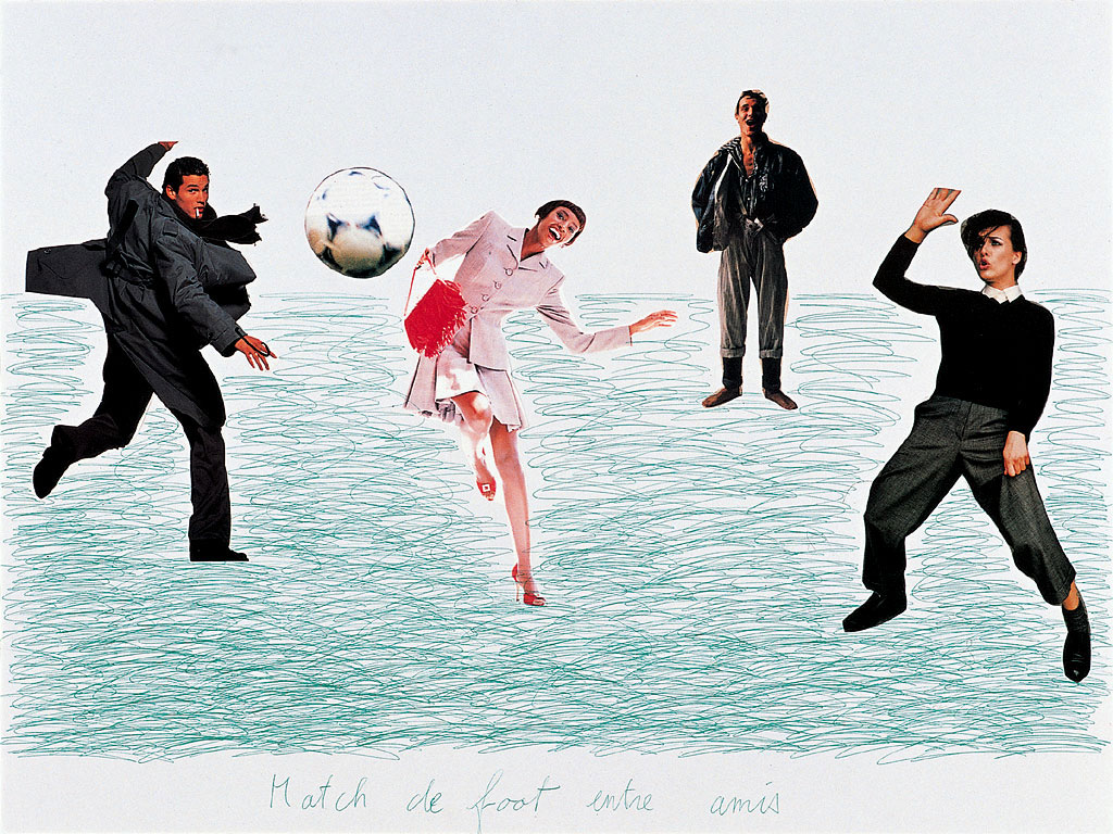 Claude Closky, ‘Match de foot entre amis 2 [Soccer Match Among Friends 2]’, 1998, green ballpoint pen and collage on cardboard, 60 x 80 cm.