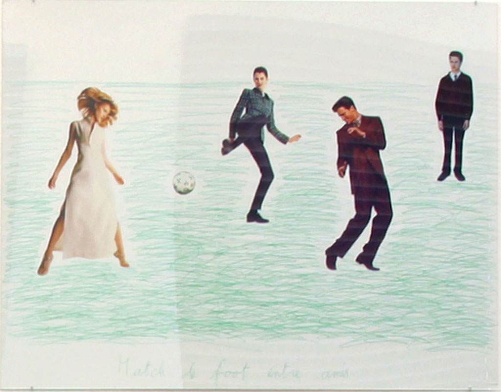 Claude Closky, ‘Match de foot entre amis 3 [Soccer Match Among Friends 3]’, 1998, green ballpoint pen and collage on cardboard, 60 x 80 cm.