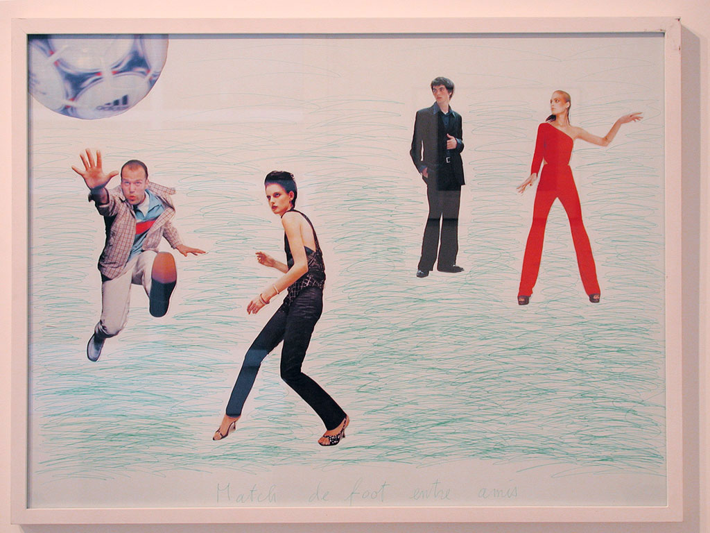 Claude Closky, ‘Match de foot entre amis 4 [Soccer Match Among Friends 4]’, 1998, green ballpoint pen and collage on paper, 60 x 80 cm.