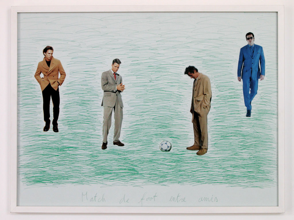 Claude Closky, ‘Match de foot entre amis 5 [Soccer Match Among Friends 5]’, 1998, green ballpoint pen and collage on paper, 60 x 80 cm.