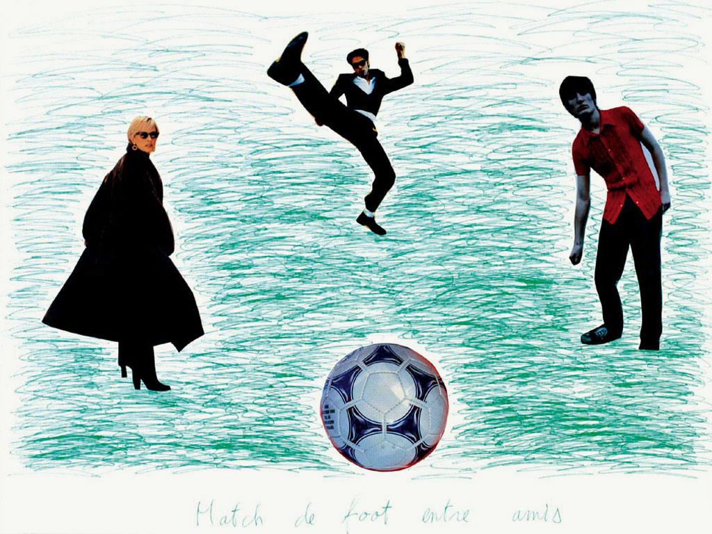 Claude Closky, ‘Match de foot entre amis 7 [Soccer Match Among Friends 7]’, 1998, green ballpoint pen and collage on paper, 60 x 80 cm.