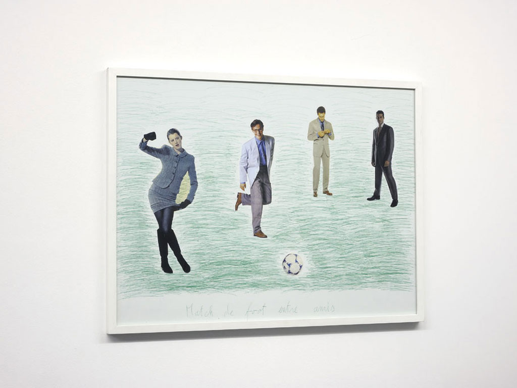 Claude Closky, ‘Match de foot entre amis 8 [Soccer Match Among Friends 8]’, 1998, green ballpoint pen and collage on paper, 60 x 80 cm.