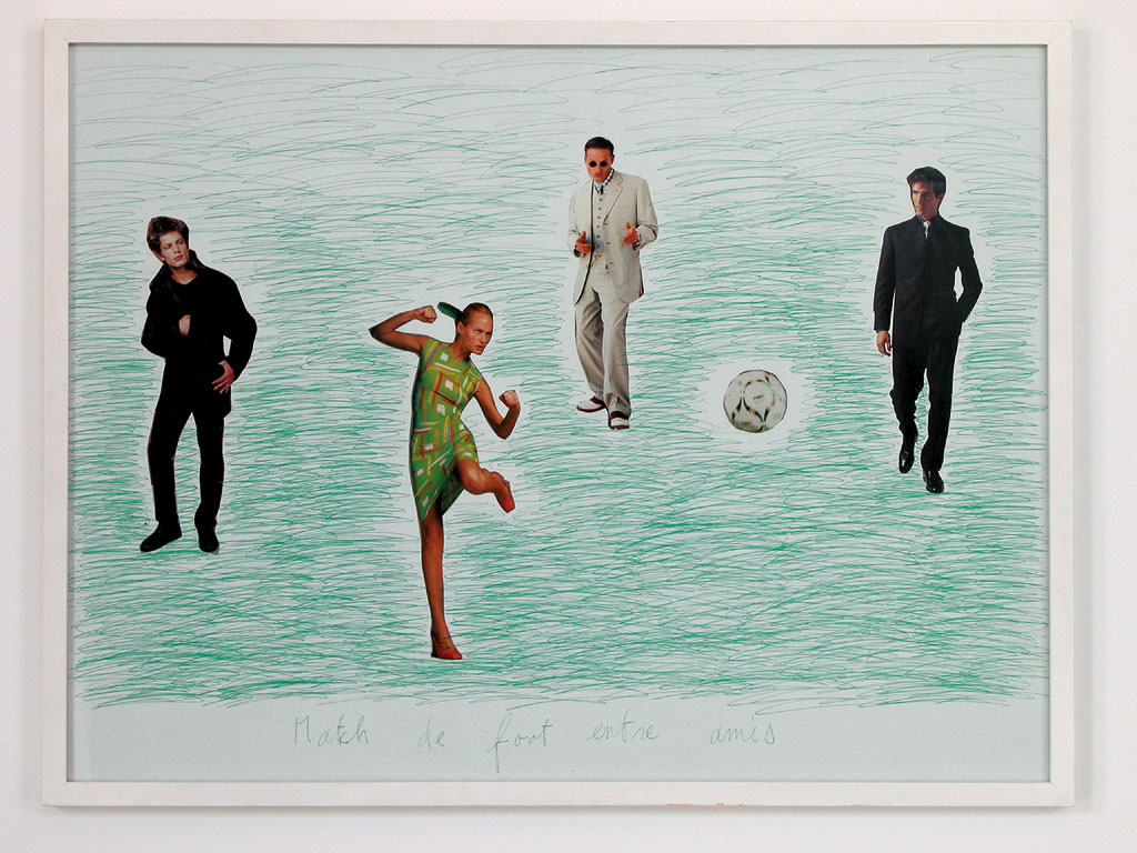 Claude Closky, ‘Match de foot entre amis 9 [Soccer Match Among Friends 9]’, 1998, green ballpoint pen and collage on paper, 60 x 80 cm.