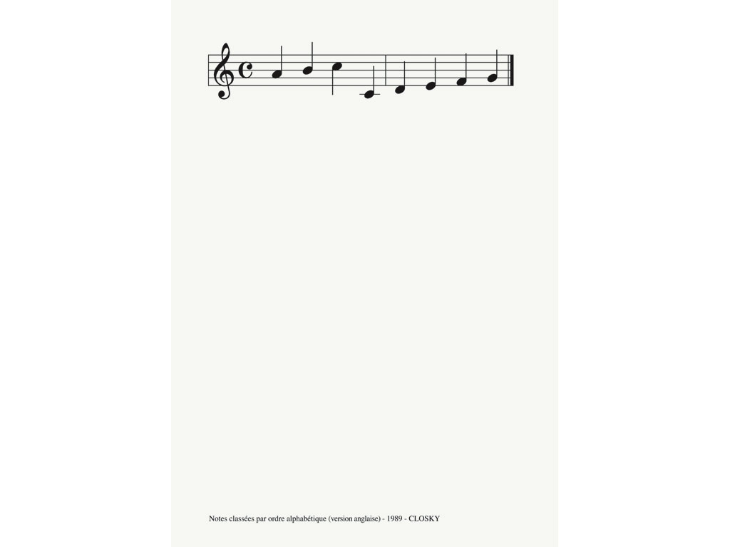 Claude Closky, ‘Notes classées par ordre alphabétique (version anglaise) [key notes classified in alphabetical order (english version)]’, 1989, laserprint on paper, 21 x 29,7 cm.