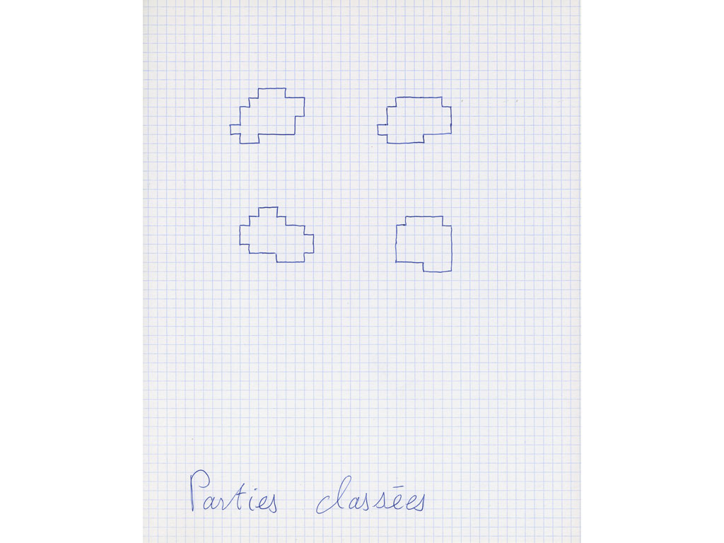 Claude Closky, ‘Parties classées [classified parts] 2,’ 1995, ballpoint pen on grid paper, 30 x 24 cm.