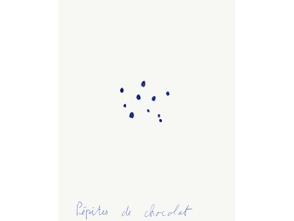 Claude Closky, ‘Pépites de chocolat [chocolate nugget]’, 1996, blue ballpoint pen on paper, 30 x 24 cm.