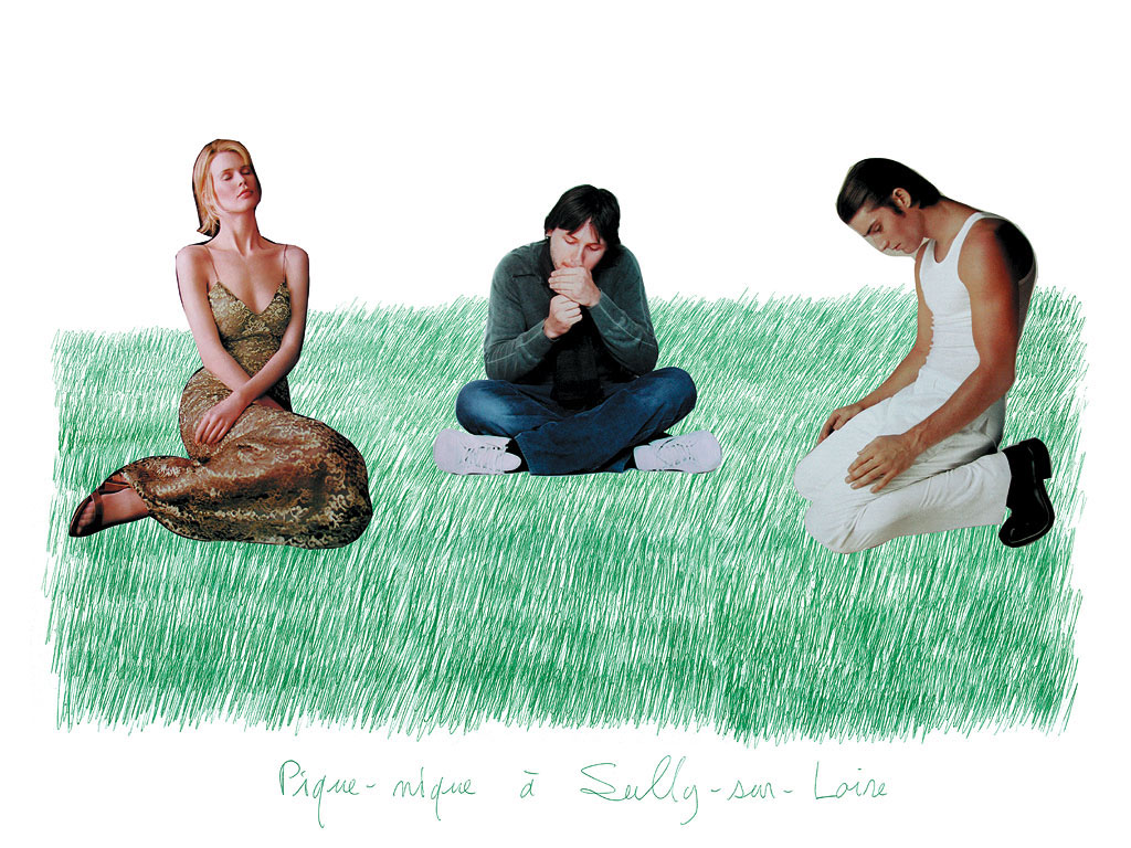 Claude Closky, ‘Picnic at Sully-sur-Loire 5’, 2000, green ballpoint pen and collage on paper, 60 x 80 cm.