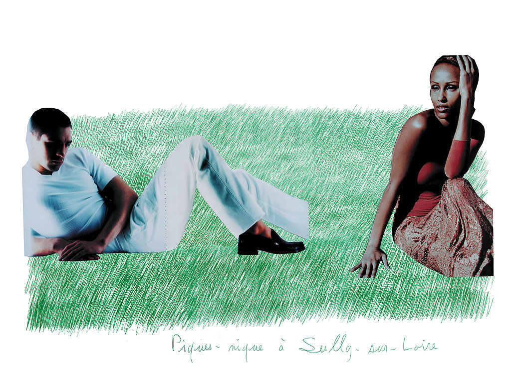 Claude Closky, ‘Picnic at Sully-sur-Loire 7’, 2000, green ballpoint pen and collage on paper, 60 x 80 cm.