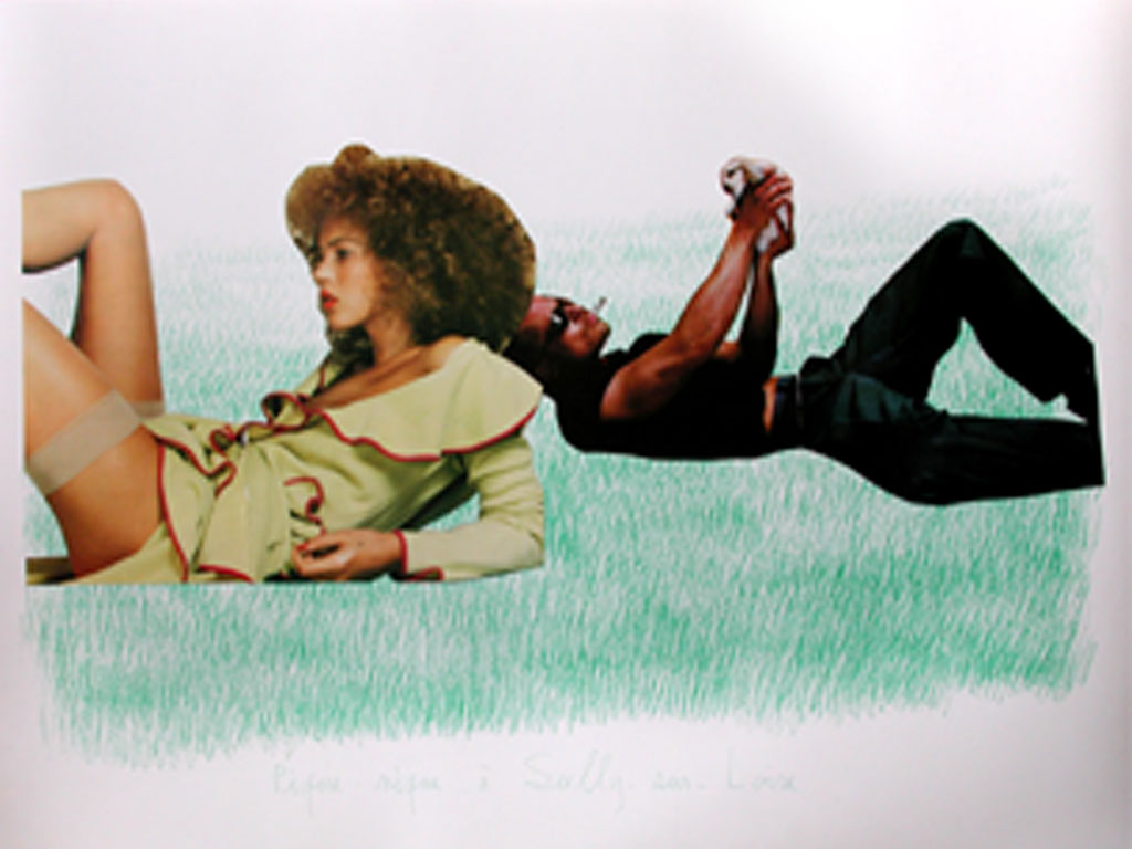 Claude Closky, ‘Picnic at Sully-sur-Loire 8’, 2000, green ballpoint pen and collage on paper, 70 x 100 cm.