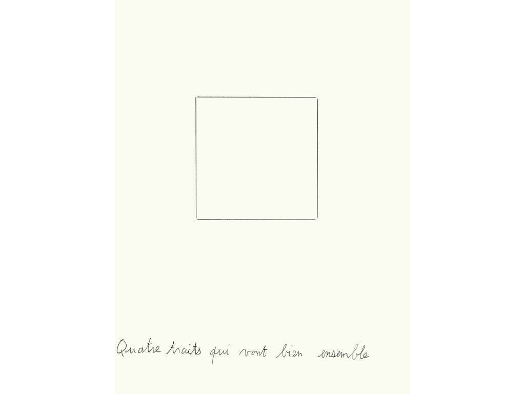 Claude Closky, ‘Quatre traits qui vont bien ensemble [Four strokes that go well together]’, 1992, ballpoint pen on paper, 30 x 24 cm.