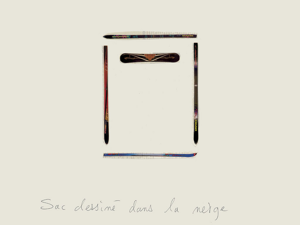 Claude Closky, ‘Bag Draw in the Snow’, 1998, blue ballpoint pen and collage on paper, 60 x 80 cm.