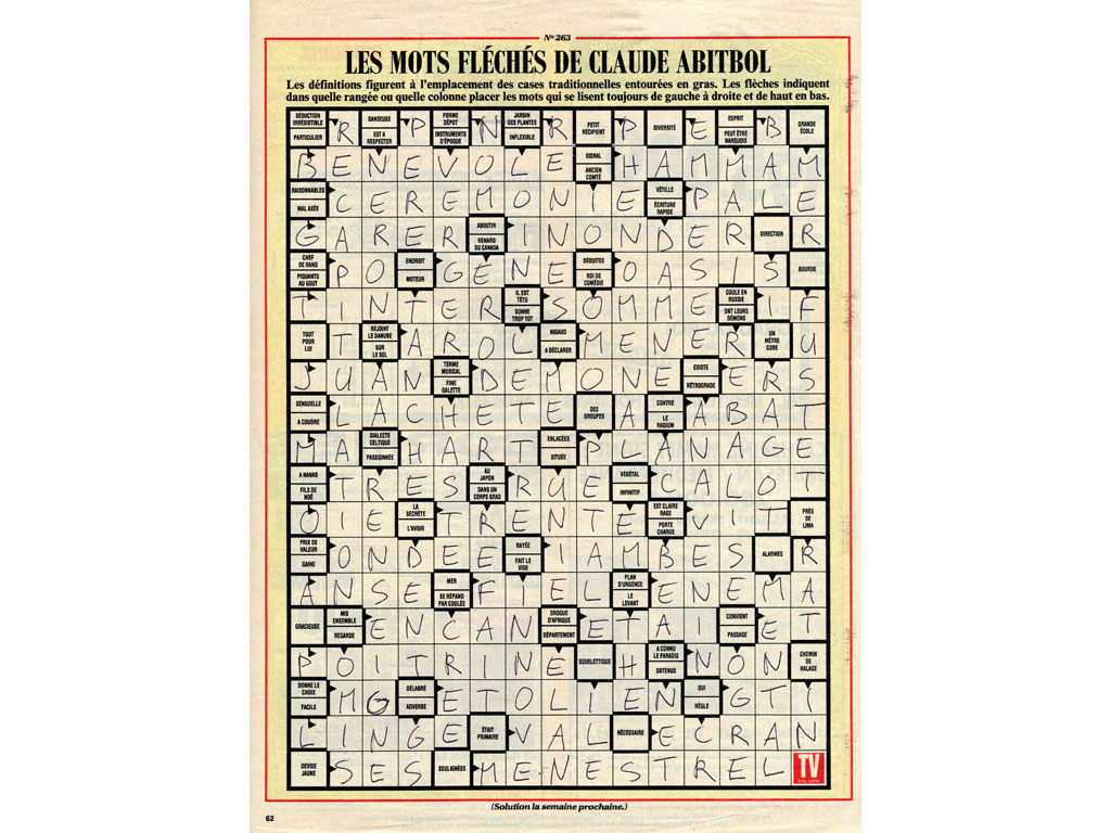 Claude Closky, ‘Untitled (arrowwords, bénévole)’, 1992, ballpoint pen on printed matter, 29 x 22,5 cm.