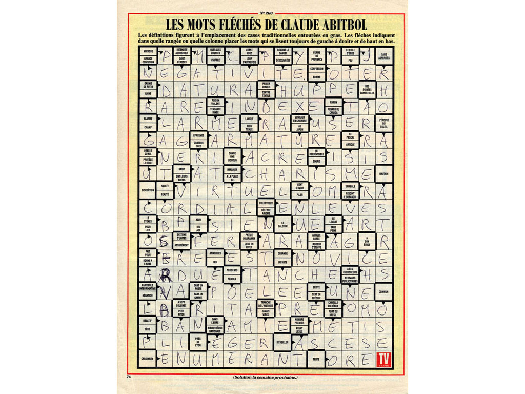 Claude Closky, ‘Untitled (arrowwords, négativité)’, 1992, ballpoint pen on printed matter, 29 x 22,5 cm.