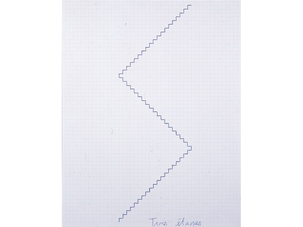 Claude Closky, ‘Trois étages [three floors]’, 1991, blue ballpoint pen on grid paper, 30 x 24 cm.