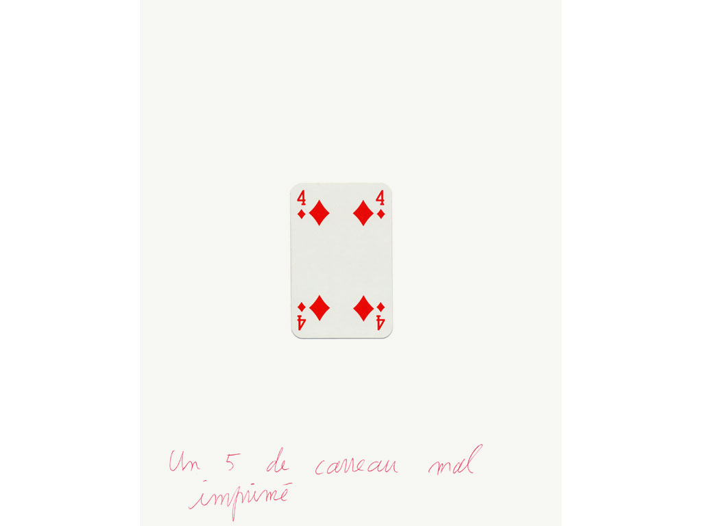 Claude Closky, ‘Un 5 de carreau mal imprimé [A 5 of diamonds baddly printed]’, 1994, ballpoint pen and collage on paper, 30 x 24 cm.