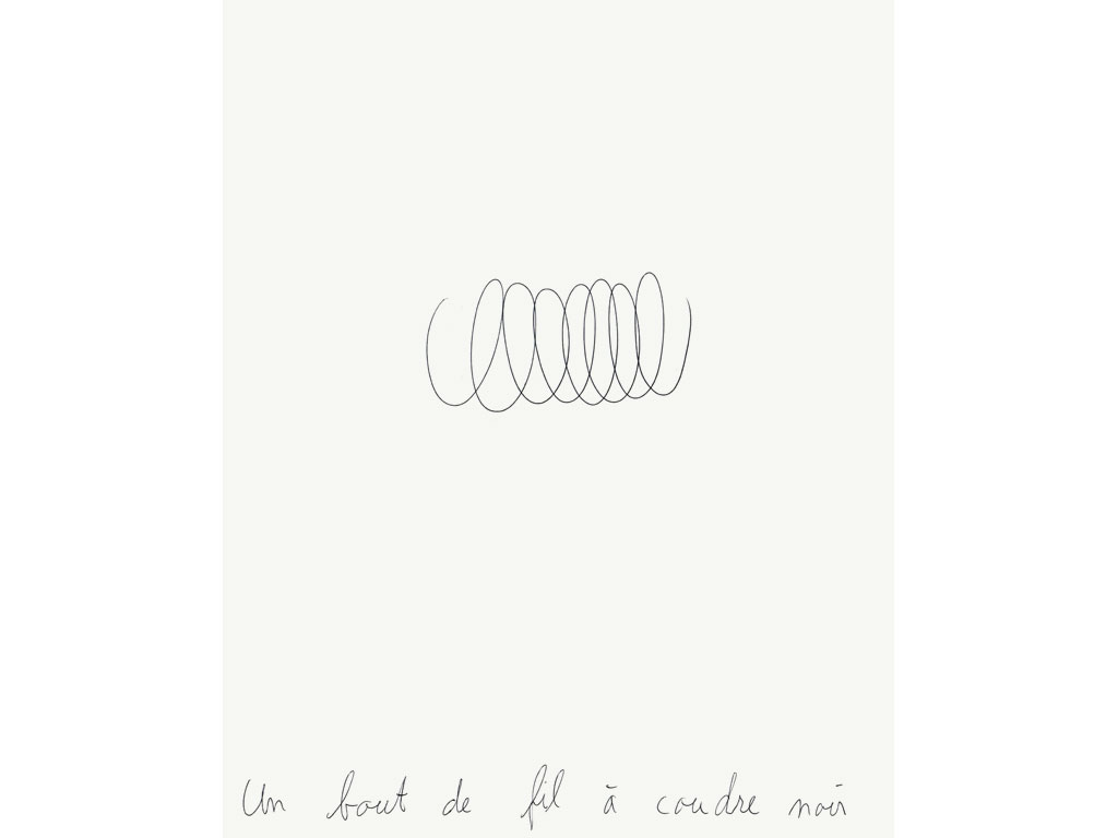 Claude Closky, ‘Un bout de fil à coudre noir [a piece of black sewing thread]’, 1990, ballpoint pen on paper, 30 x 24 cm.