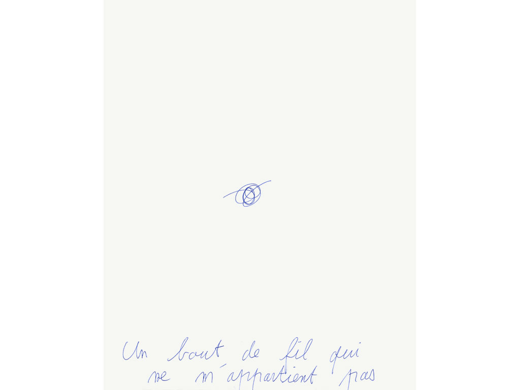 Claude Closky, ‘Un bout de fil qui ne m’appartient pas [a piece of thread I don’t own]’, 1994, ballpoint pen on paper, 30 x 24 cm.