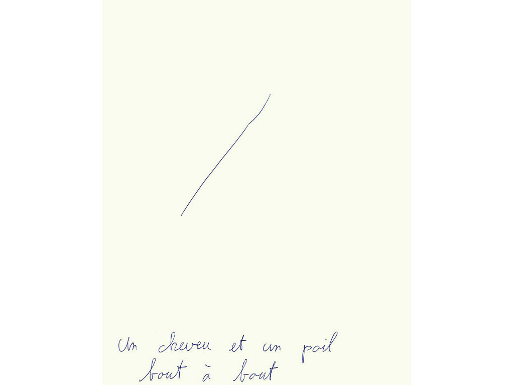 Claude Closky, ‘Un cheveu et un poil bout à bout [hair and body hair end-to-end]’, 1993, ballpoint pen on paper, 30 x 24 cm.