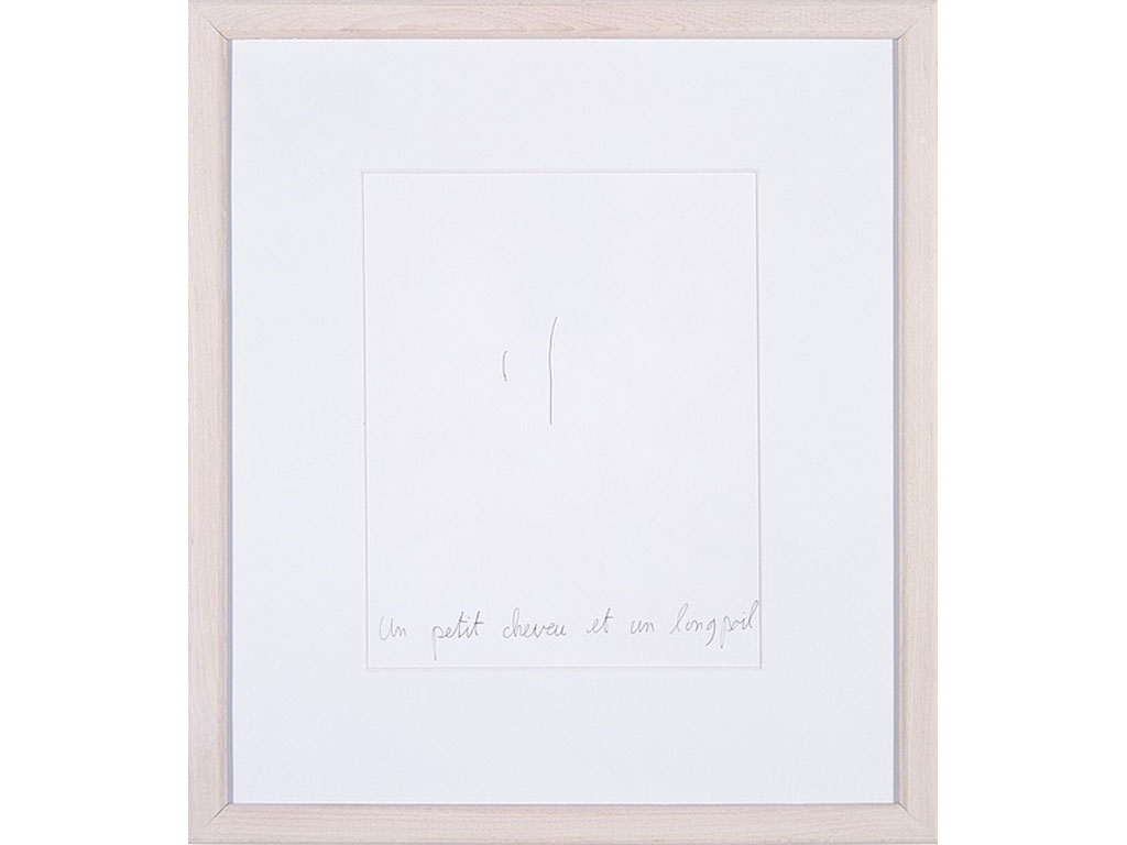 Claude Closky, ‘Un petit cheveu et un long poil [a small hair and a long body hair],’ 1993, black ballpoint pen on paper, 30 x 24 cm.