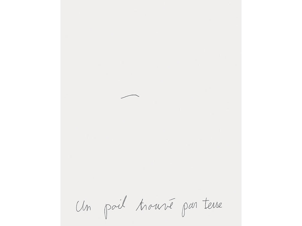 Claude Closky, ‘Un poil trouvé par terre [a body hair found on the ground]’, 1993, ballpoint pen on paper, 30 x 24 cm.