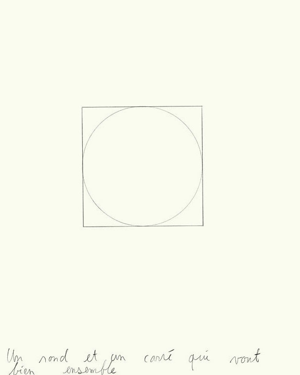 Claude Closky, ‘Un rond et un carré qui vont bien ensemble [a circle and a square that go well together]’, 1991, graphite on paper, 30 x 24 cm.