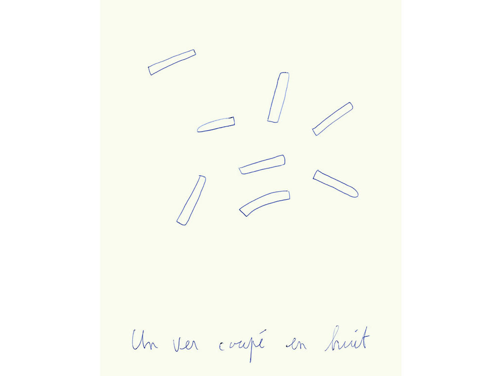 Claude Closky, ‘Un ver coupé en huit [Worm cut in eight]’, 1996, blue ballpoint pen on paper, 30 x 24 cm.