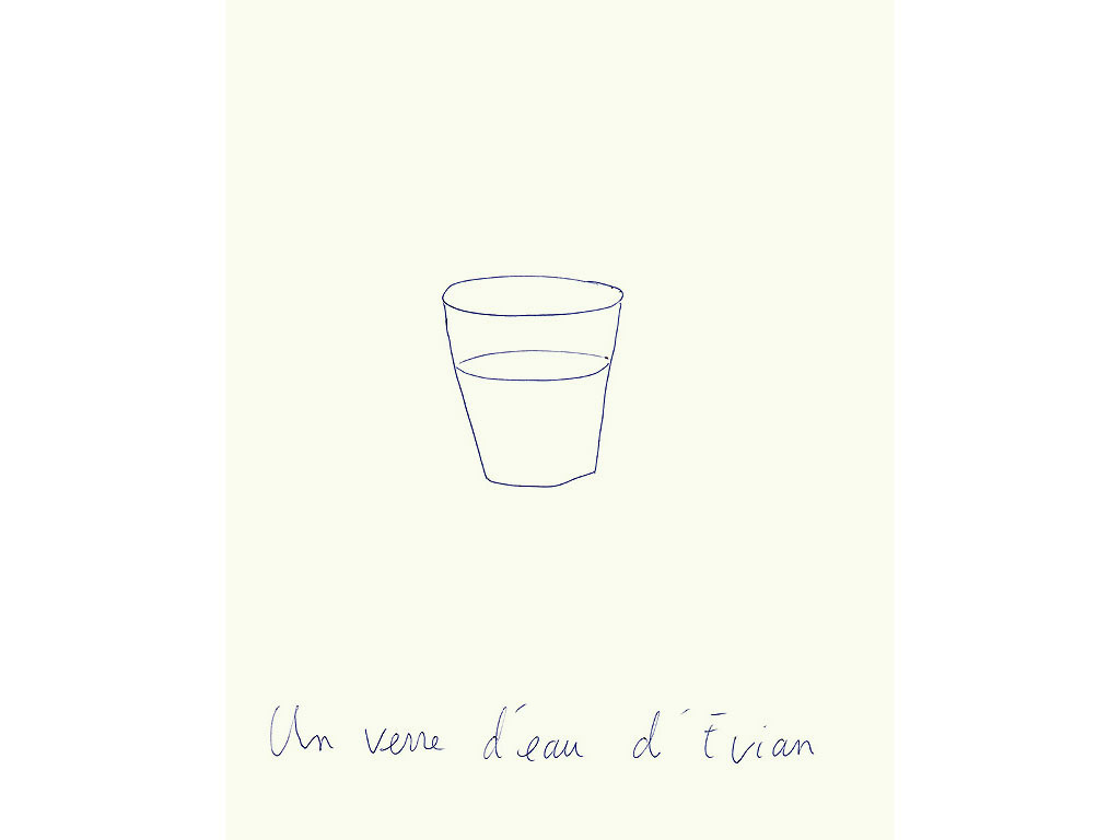 Claude Closky, ‘Un verre d’eau d’Evian [A Glass of Evian Spring Water]’, 1996, blue ballpoint pen on paper, 30 x 24 cm.